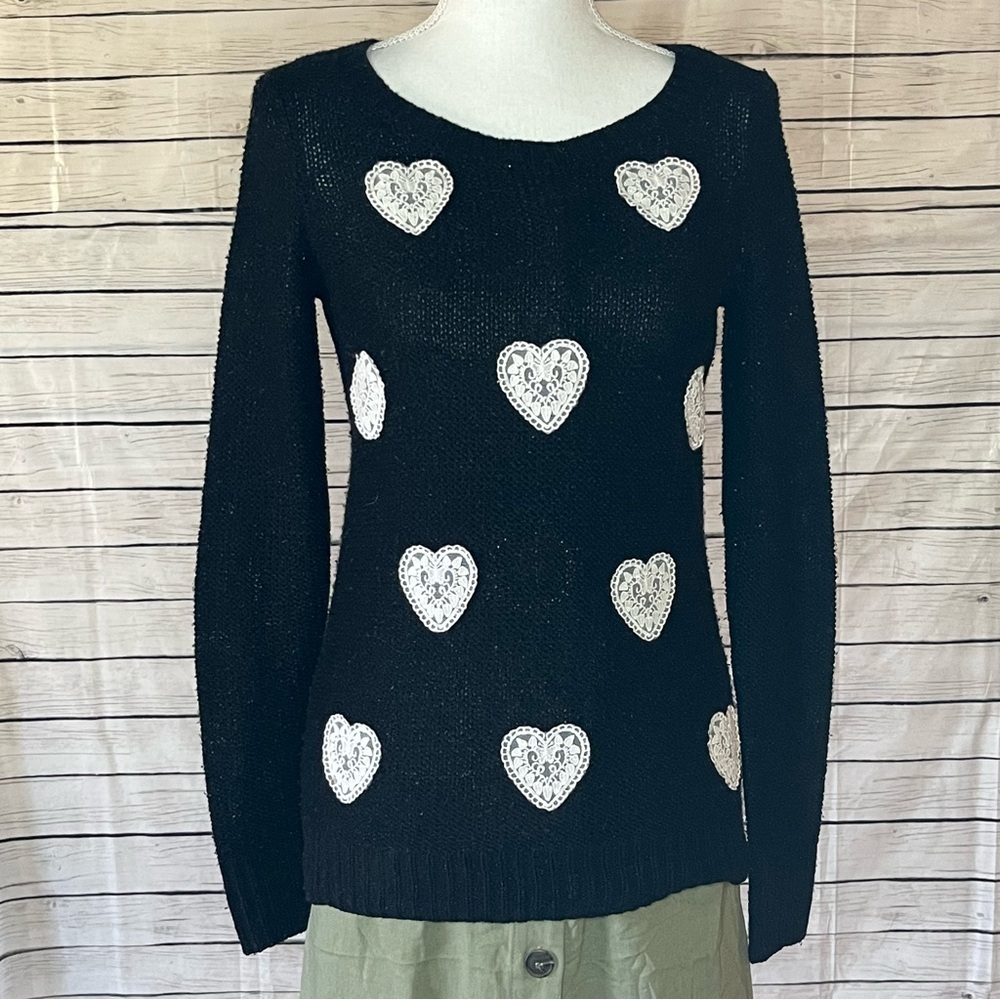 Lauren Conrad Black Sweater with White Heart Details - Picture 5 of 8